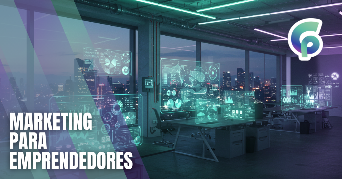 Oficina de marketing moderna con vista a la ciudad